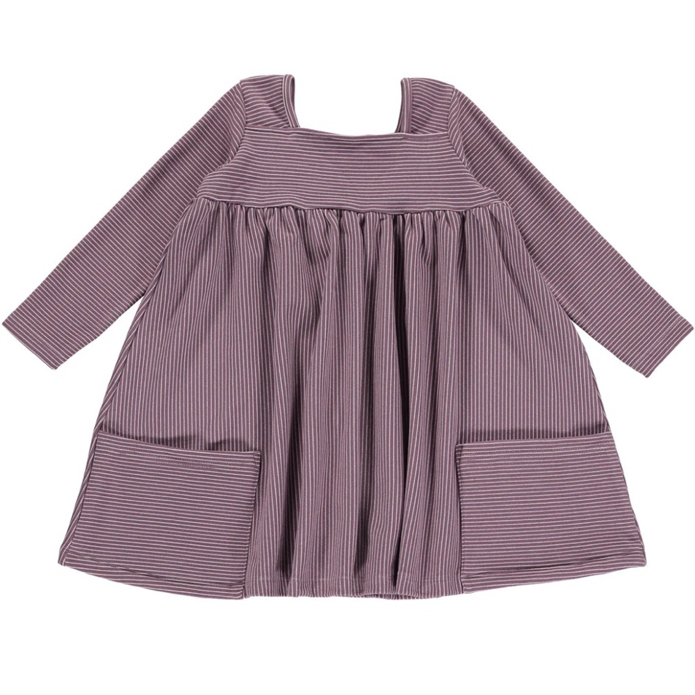 Vignette Rylie Long Sleeve Dress in purple & cream stripe. Size 3-6M